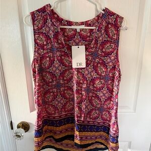 DR2 Size Large Pink Floral Print Sleeveless Tank NWT
